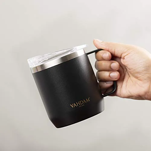 VAHDAM Drift Black Hot Coffee Mug with Lid 300 ml | FDA Approved 18/8 Stainless Steel Tea Mug | ECO-Friendly & Sustainable Mug to Carry Hot & Cold Beverage | Travel Mug for Tea Coffee