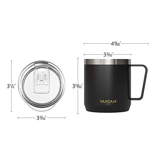 VAHDAM Drift Black Hot Coffee Mug with Lid 300 ml | FDA Approved 18/8 Stainless Steel Tea Mug | ECO-Friendly & Sustainable Mug to Carry Hot & Cold Beverage | Travel Mug for Tea Coffee