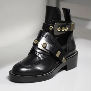 Vintage Motorcycle Boots Women  Buckle Strap Punk Ankle Boots