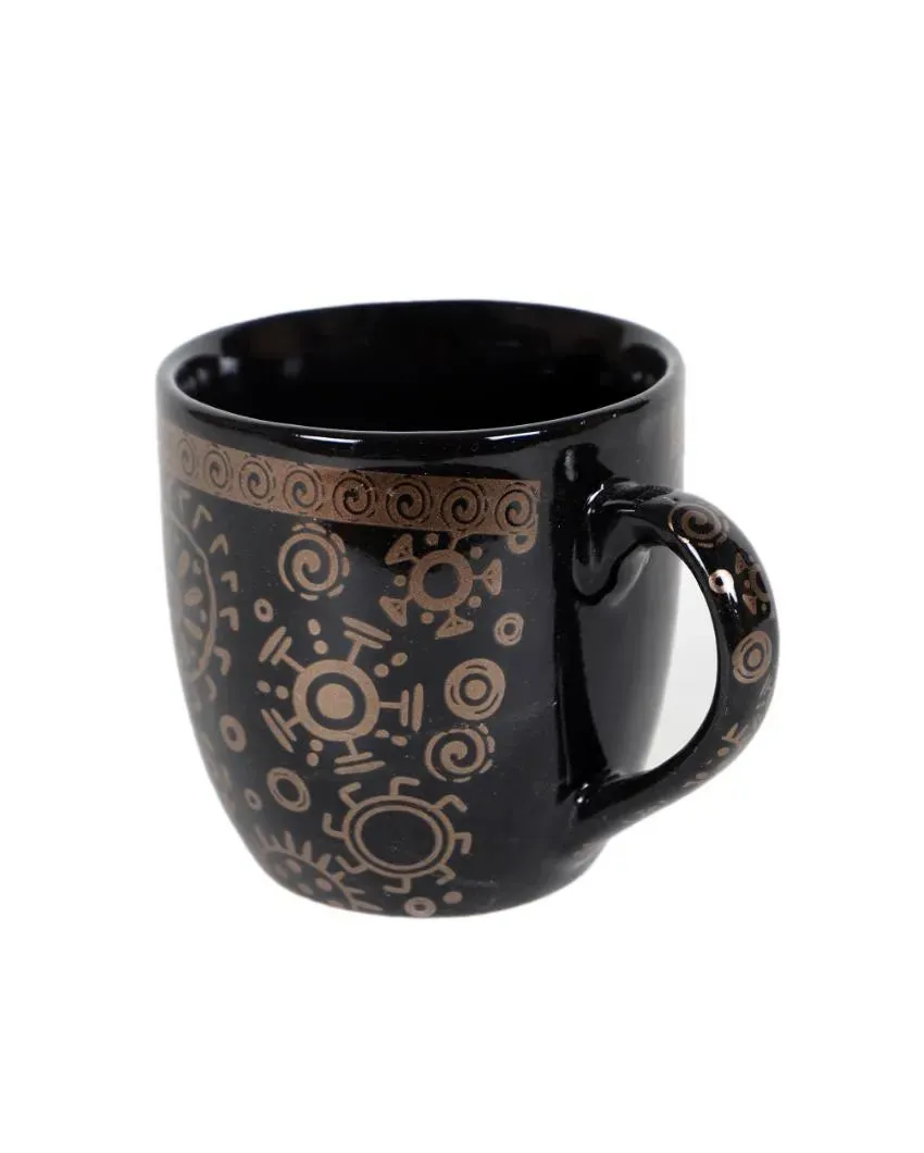 Violeta Black Abstract Print Ceramic Tea Coffee Mugs | 200 ml | Set Of 6