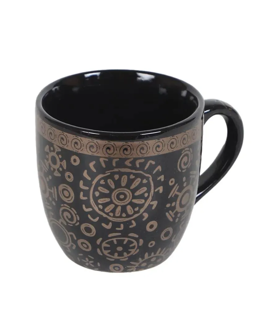 Violeta Black Abstract Print Ceramic Tea Coffee Mugs | 200 ml | Set Of 6