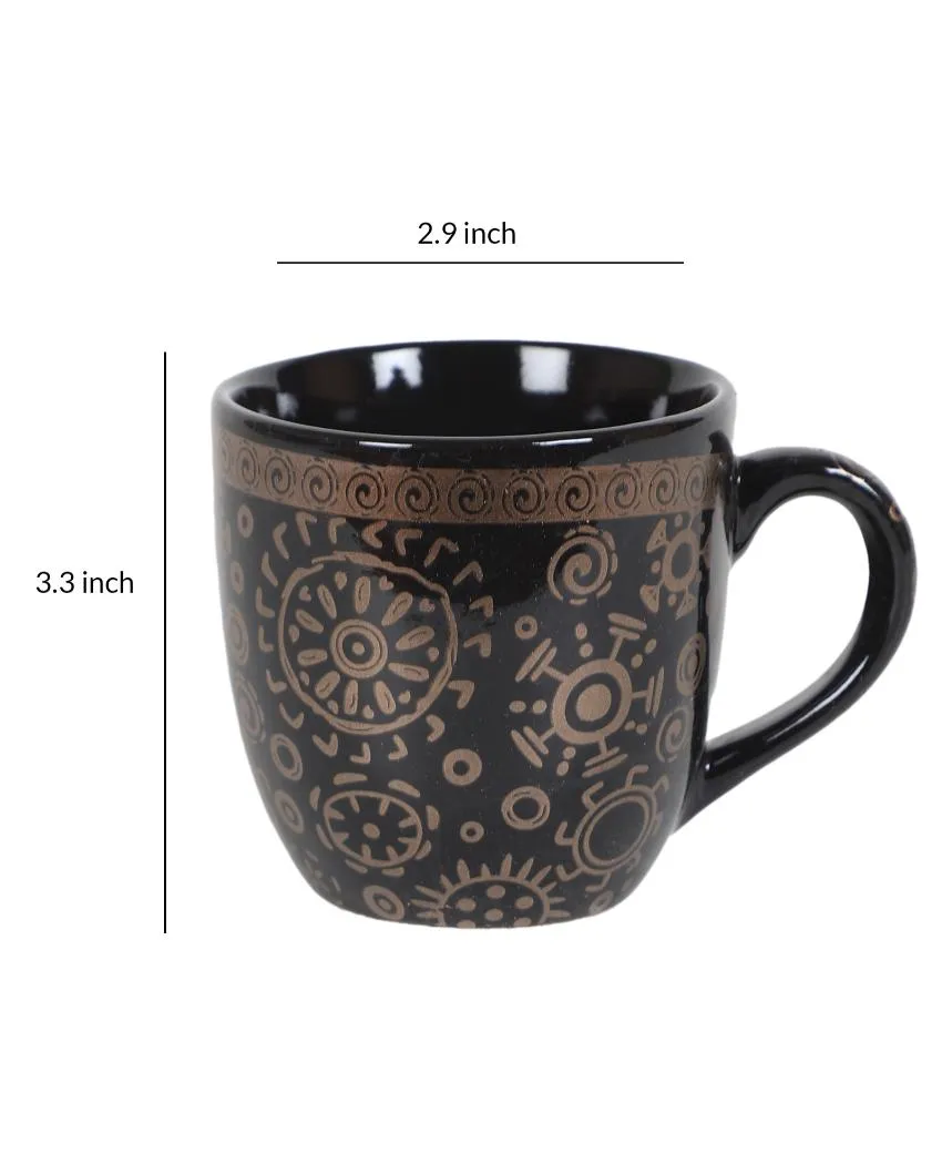 Violeta Black Abstract Print Ceramic Tea Coffee Mugs | 200 ml | Set Of 6