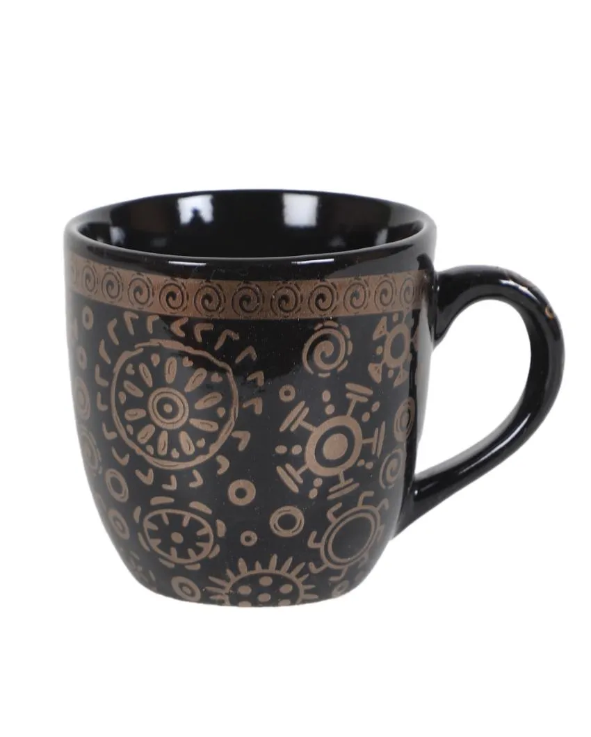 Violeta Black Abstract Print Ceramic Tea Coffee Mugs | 200 ml | Set Of 6